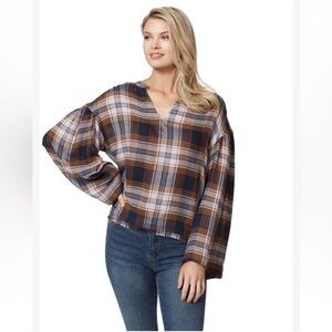 Jessica Simpson Brown and Blue Oversized Blouse